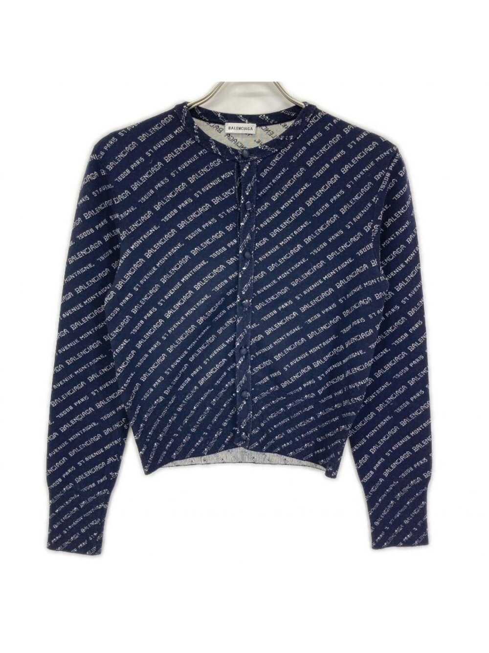 Balenciaga Navy Vintage Logo Kuru Neckka Diggan 36 Cardigan